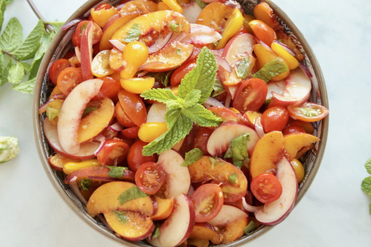 Plant-based Vegan Tomato Peach salad
