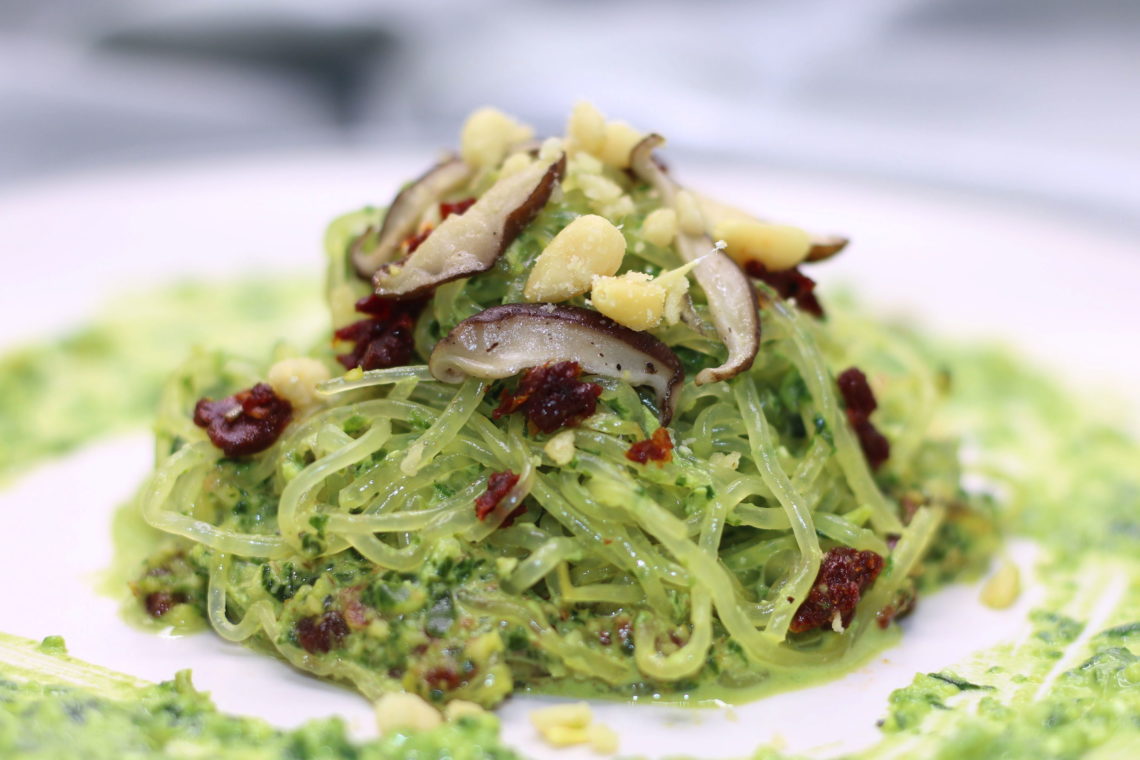 Kelp Noodles with Spinach Basil Vegan Pesto True Forage