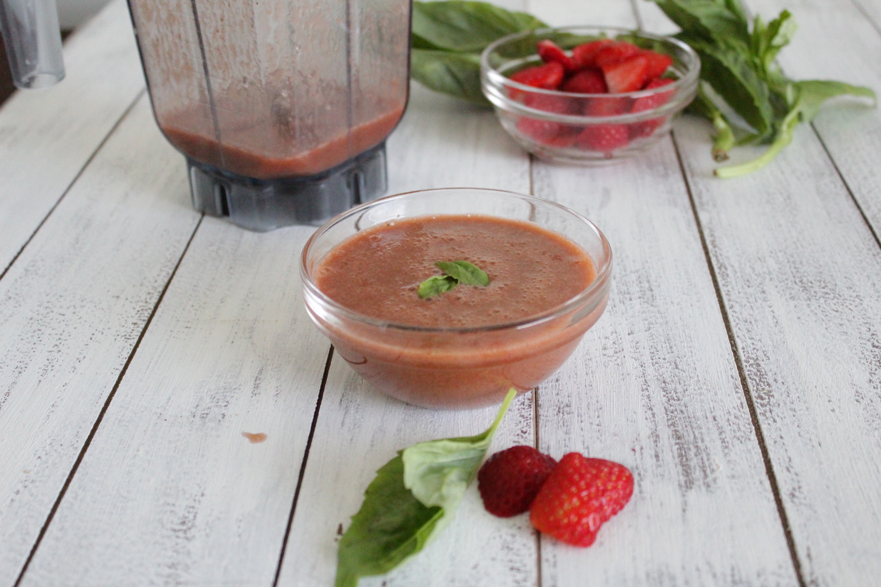 strawberry basil dressing with green veggies